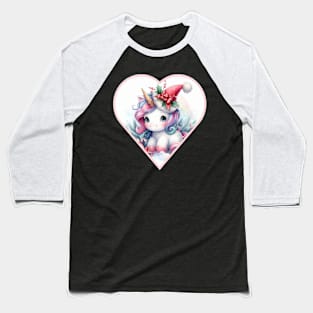 Christmas Unicorn Heart Baseball T-Shirt